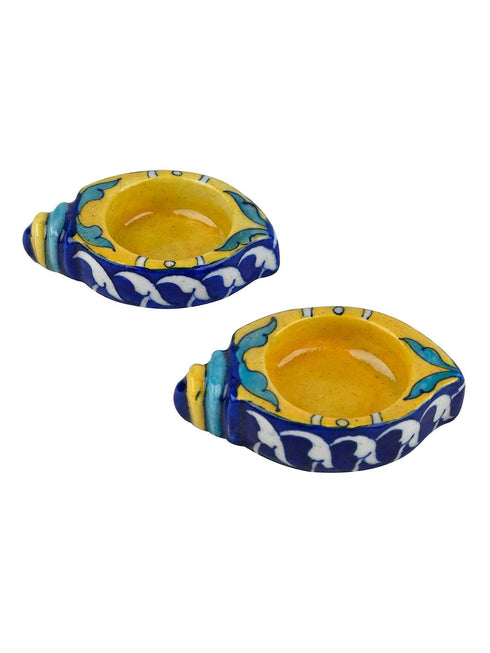 Blue Pottery T-Light Holder Set Of 2 Pcs.